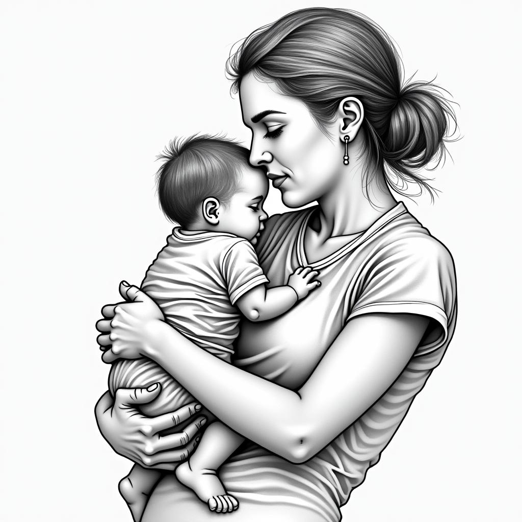 Nursing mother with her baby.in new school tattoo, pop culture, modern, detailed tattoo, illustrative - Variation 3