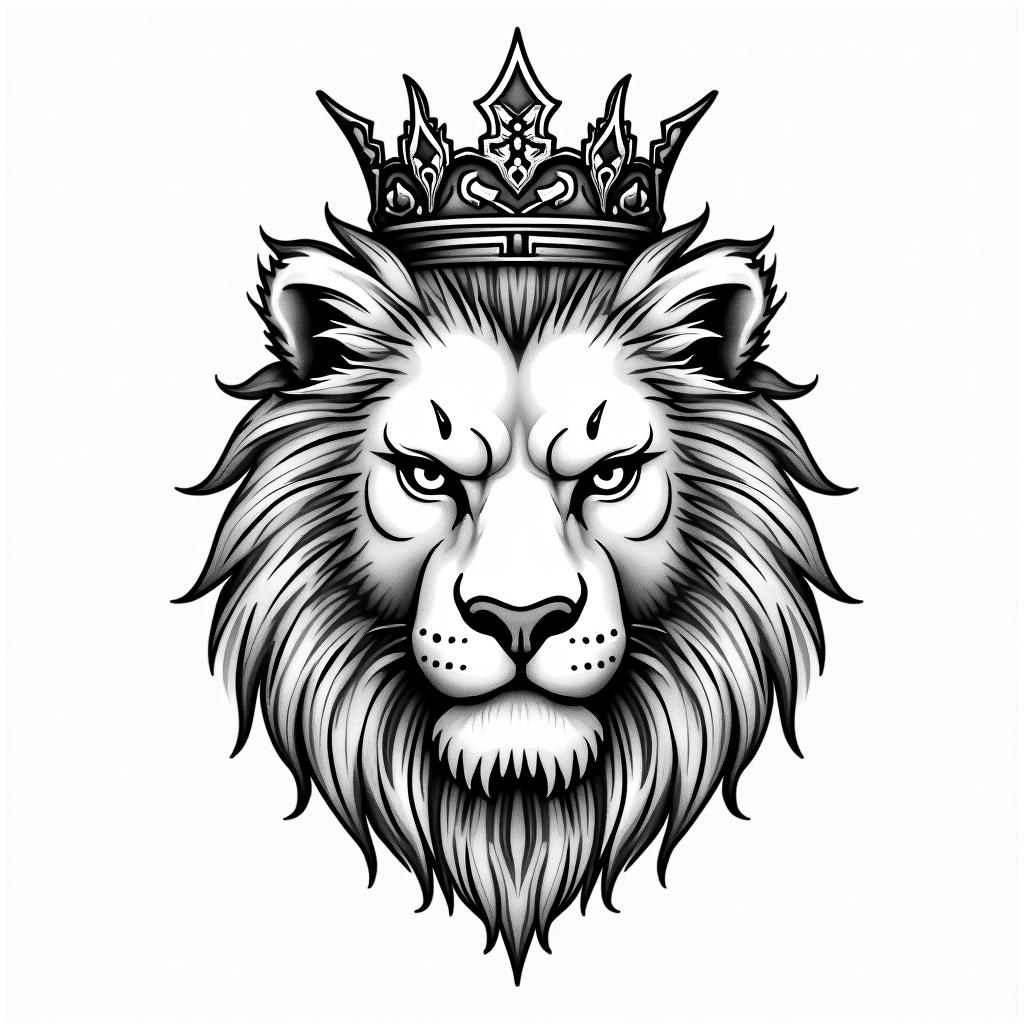Lioness with crown on headin japanese style tattoo, detailed tattoo, traditional japanese culture tattoo, mythology, 8k - Variation 3