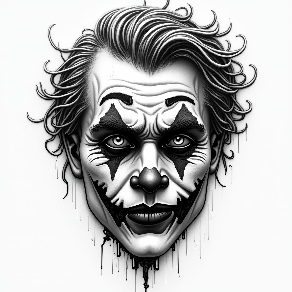 Joker love masktattoo in biomechanic style, the tattoo covered by robotic elements of futuristic cyberpunk design, robotic features detail, showcasing intricate mechanical components - Variation 3