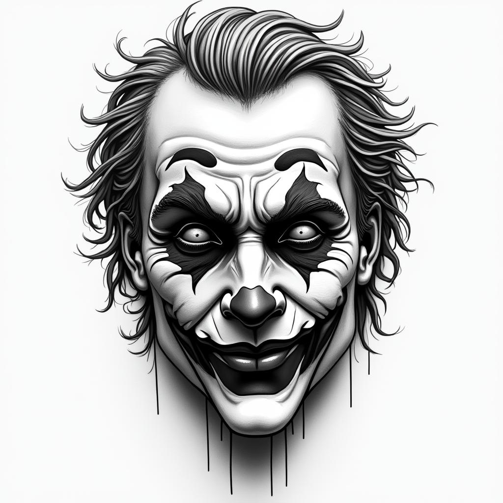 Joker love masktattoo in biomechanic style, the tattoo covered by robotic elements of futuristic cyberpunk design, robotic features detail, showcasing intricate mechanical components - Variation 4