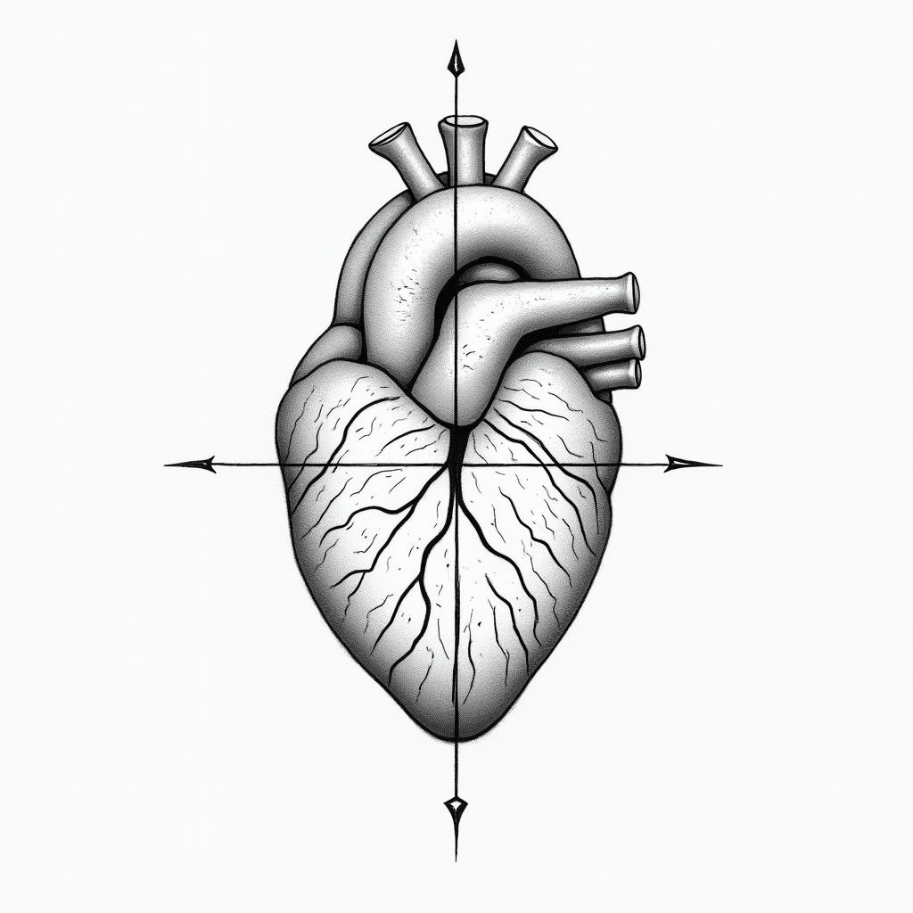 Balanced heart and brainin minimalist style tattoo, featuring simple shapes and fine lines, with minimal shading and details, tiny triangles, creating a sense of balance and harmony - Variation 8