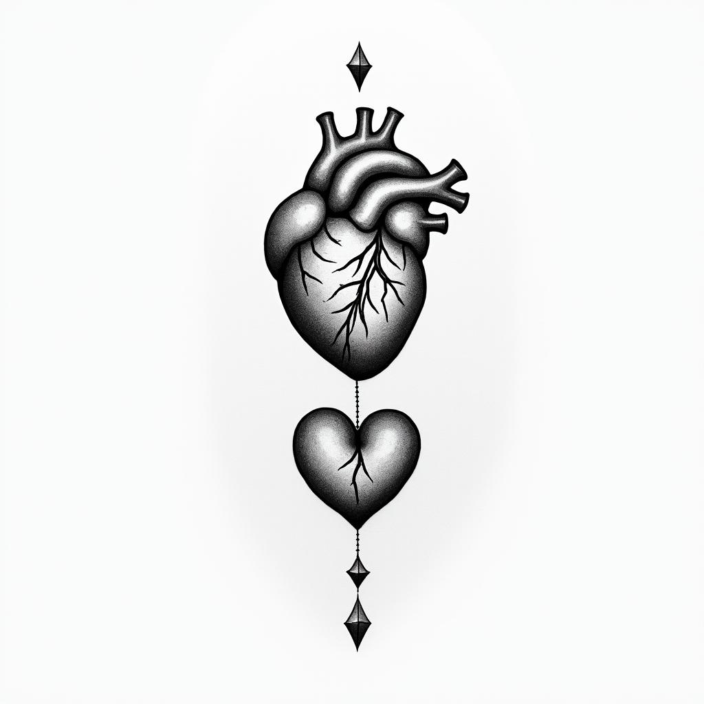 Balanced heart and brainin minimalist style tattoo, featuring simple shapes and fine lines, with minimal shading and details, tiny triangles, creating a sense of balance and harmony - Variation 2