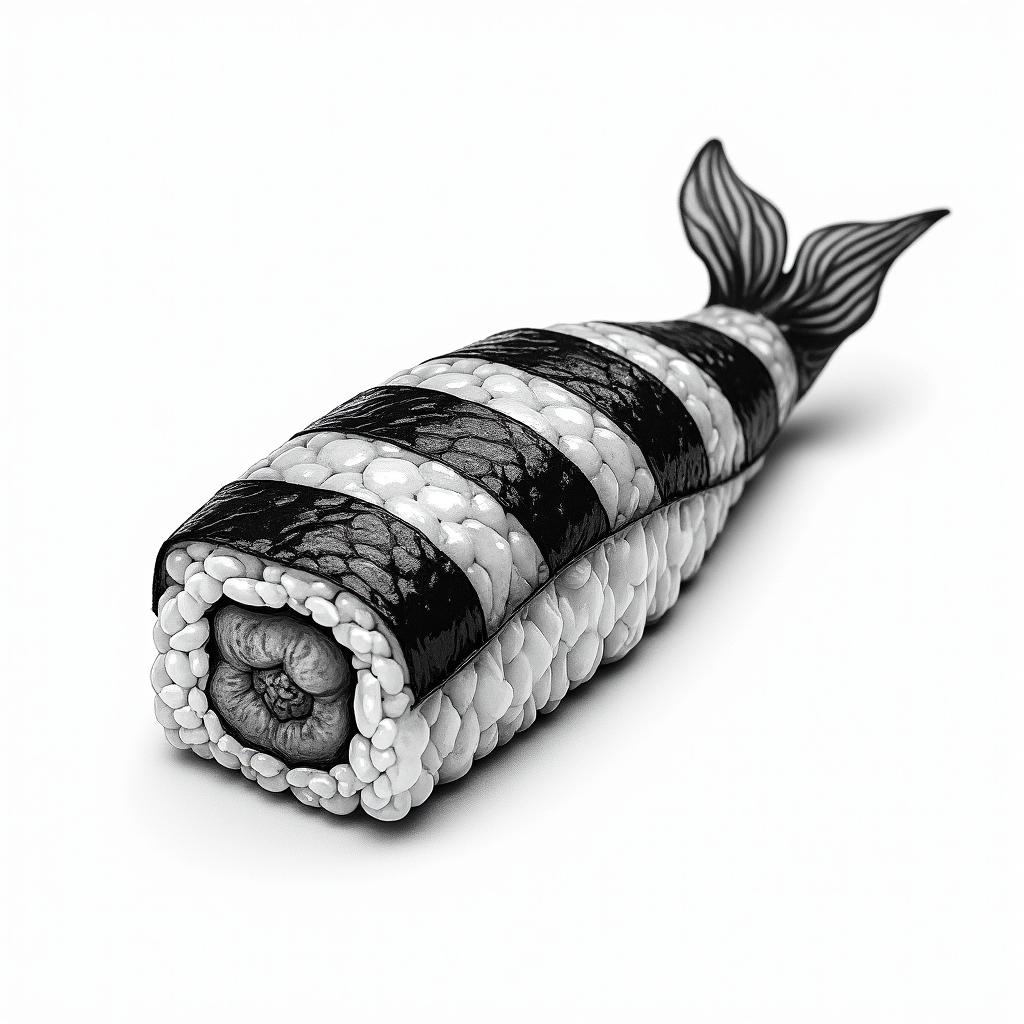 Sushi mignonin new school tattoo, pop culture, modern, detailed tattoo, illustrative - Variation 2