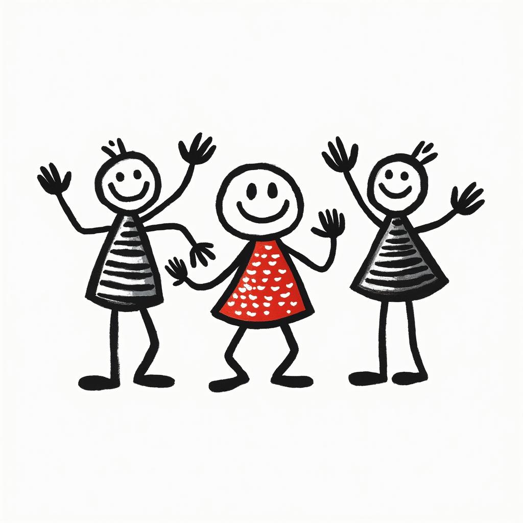 Smiling small sushiabstract dancing figures in Keith Haring style, featuring bold black outlines and solid color fills, figures posed in dynamic and playful dance movements, minimalist design - Variation 4