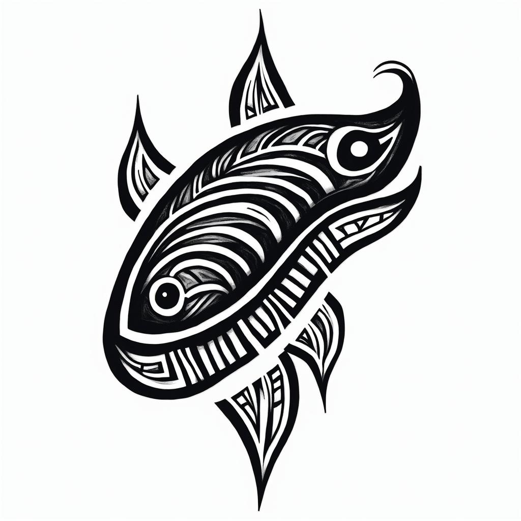 Smiling small sushiin tribal tattoo style, featuring bold and black geometric shapes, curved lines, intertwine and flow seamlessly, creating a powerful and symbolic design, polynesian and maori styles