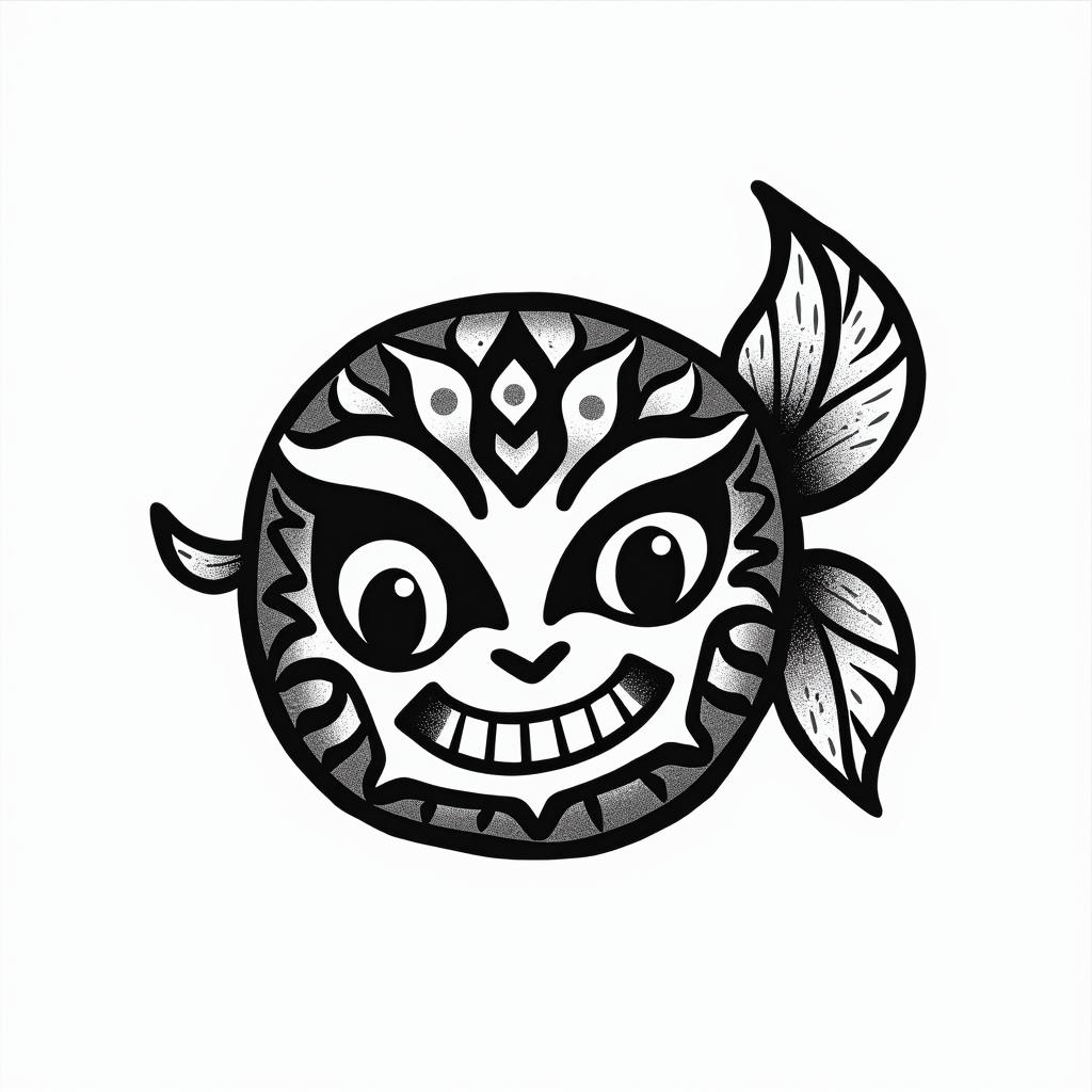 Smiling small sushiin tribal tattoo style, featuring bold and black geometric shapes, curved lines, intertwine and flow seamlessly, creating a powerful and symbolic design, polynesian and maori styles - Variation 3