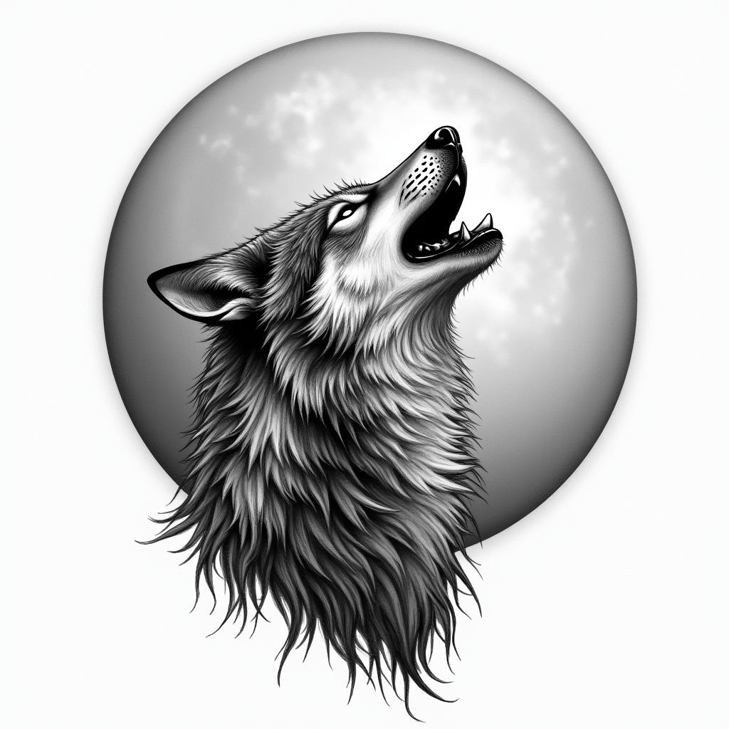 Howling wolf under a full moonhigly detailed tattoo - Variation 28