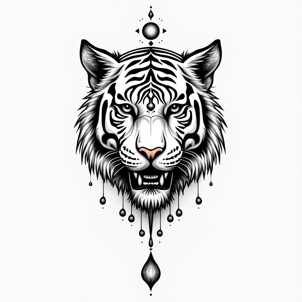 Tear of the tiger + zodiac sign cancerin spiritual symbols tattoo style, featuring an intricate design incorporating elements, Hamsa hand, third eye, minimalist composition - Variation 2