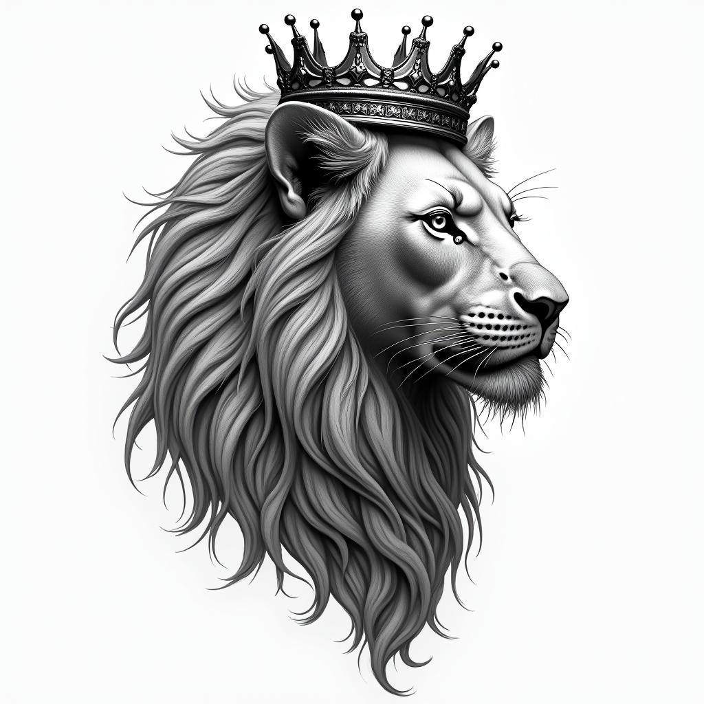 Lioness with crown on headtattoo in biomechanic style, the tattoo covered by robotic elements of futuristic cyberpunk design, robotic features detail, showcasing intricate mechanical components - Variation 4