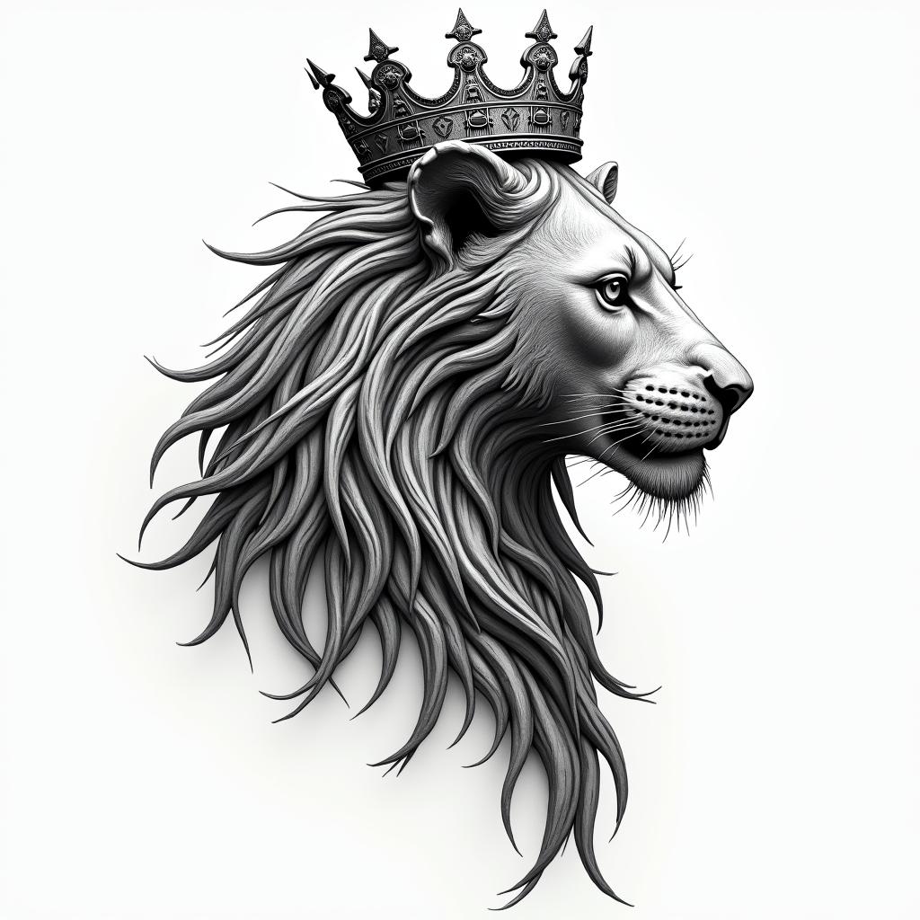 Lioness with crown on headtattoo in biomechanic style, the tattoo covered by robotic elements of futuristic cyberpunk design, robotic features detail, showcasing intricate mechanical components - Variation 3