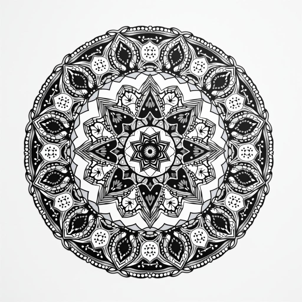 Make a sleeve of Exact picture of Jupiter's gaseous surfacein dotwork style tattoo, complex mandala patterns, interlocking geometric shapes with sharp symmetry, clean lines, sharp angles - Variation 3