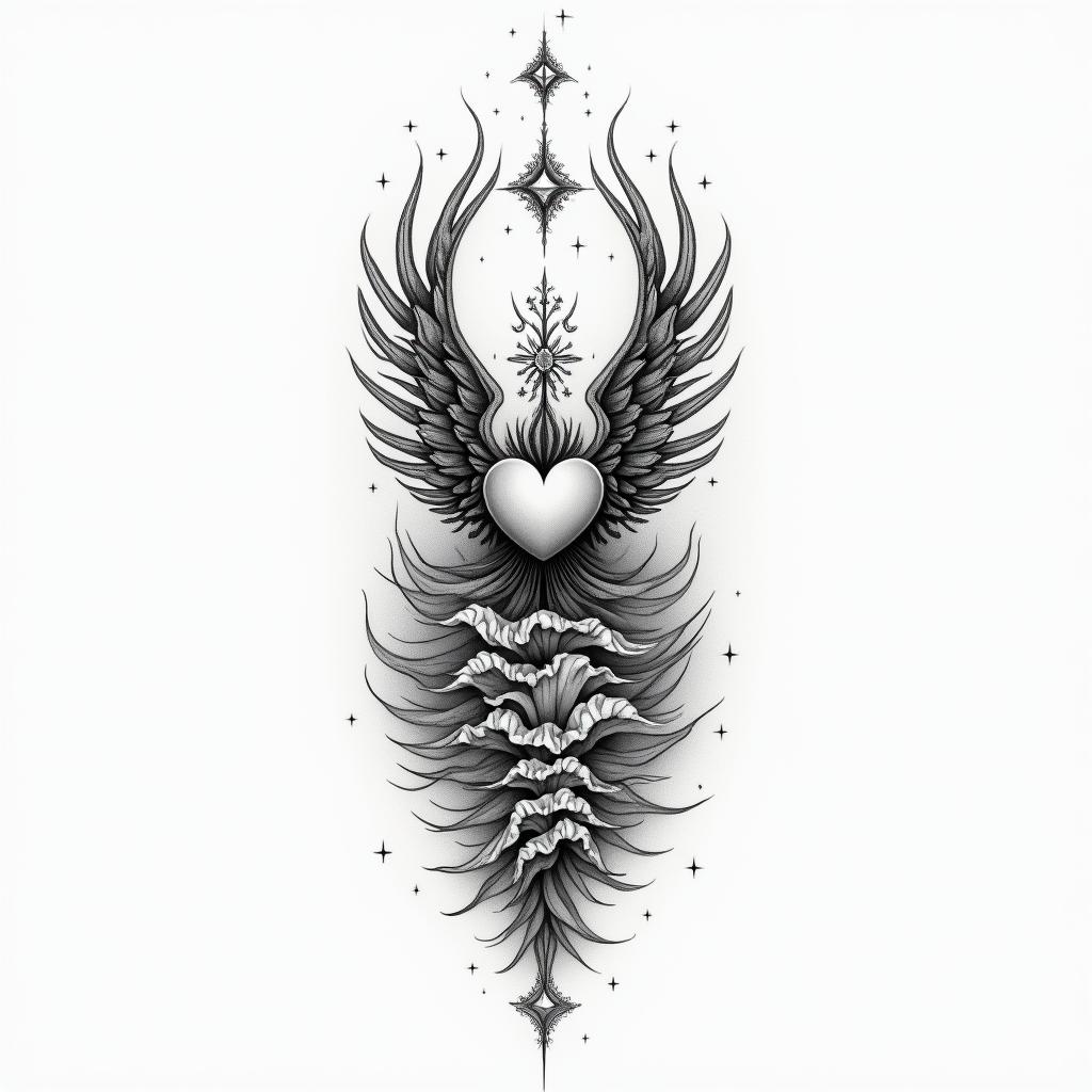 King of darknessin Modest style tattoo, featuring soft, delicate line work with simple and meaningful symbols, gentle waves, a heart, evoking a sense of serenity and grace,
