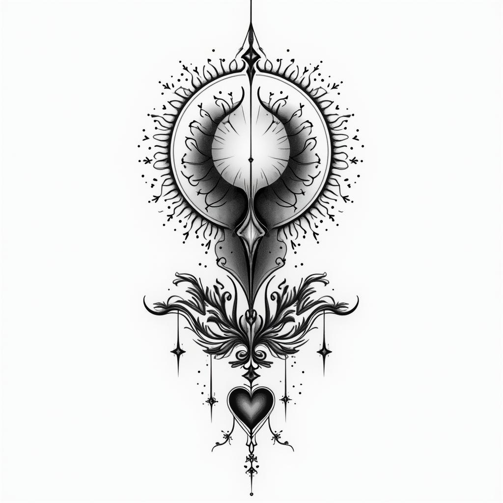 King of darknessin Modest style tattoo, featuring soft, delicate line work with simple and meaningful symbols, gentle waves, a heart, evoking a sense of serenity and grace, - Variation 3