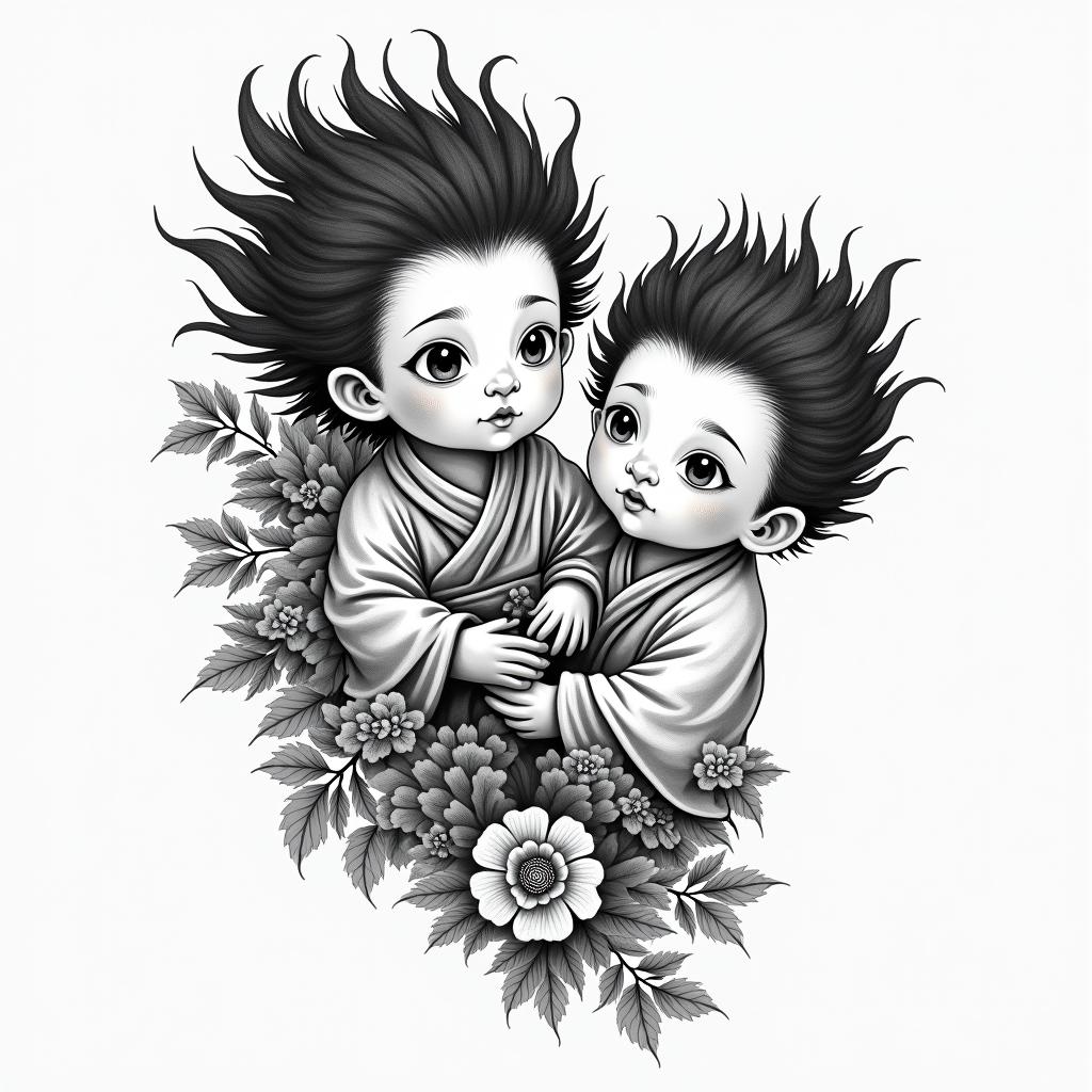 The names of my children are Loan Diego.in japanese style tattoo, detailed tattoo, traditional japanese culture tattoo, mythology, 8k - Variation 3