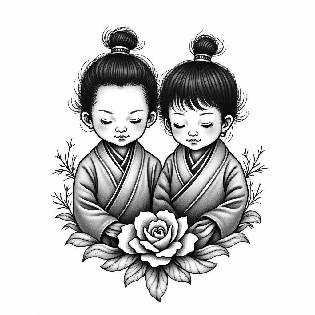 The names of my children are Loan Diego.in japanese style tattoo, detailed tattoo, traditional japanese culture tattoo, mythology, 8k - Variation 2