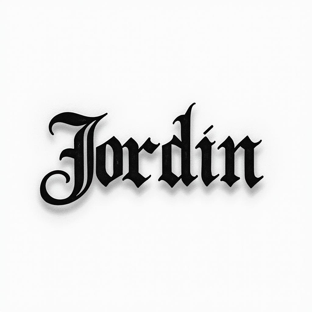 Jordantext-based tattoo, gothic font ultra-realistic, perfectly placed, high-quality font design, photo-realistic shading, 8k, high quality, finely detailed typography - Variation 2