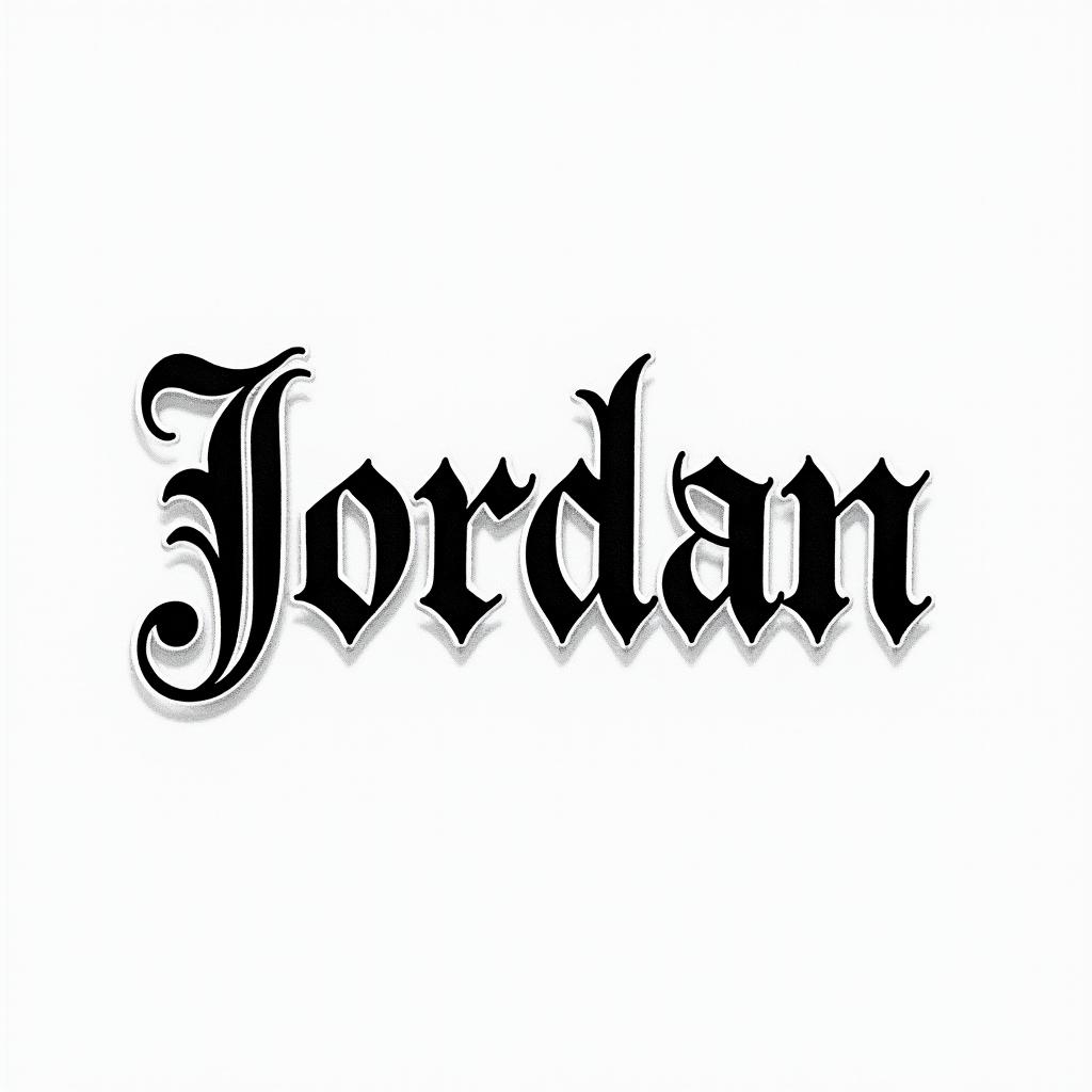Jordantext-based tattoo, gothic font ultra-realistic, perfectly placed, high-quality font design, photo-realistic shading, 8k, high quality, finely detailed typography