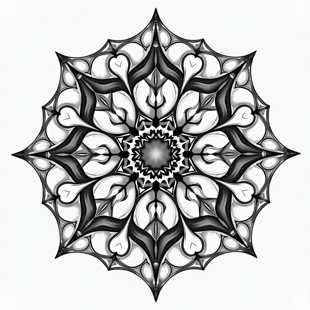 Astrology in geometric style tattoo, blending hexagons, mandala-inspired patterns, symmetrical and fractal design, clean lines, sharp angles - Variation 3