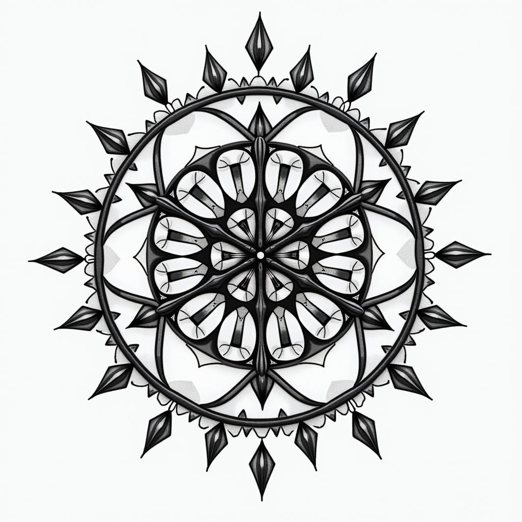 Astrology in geometric style tattoo, blending hexagons, mandala-inspired patterns, symmetrical and fractal design, clean lines, sharp angles - Variation 4