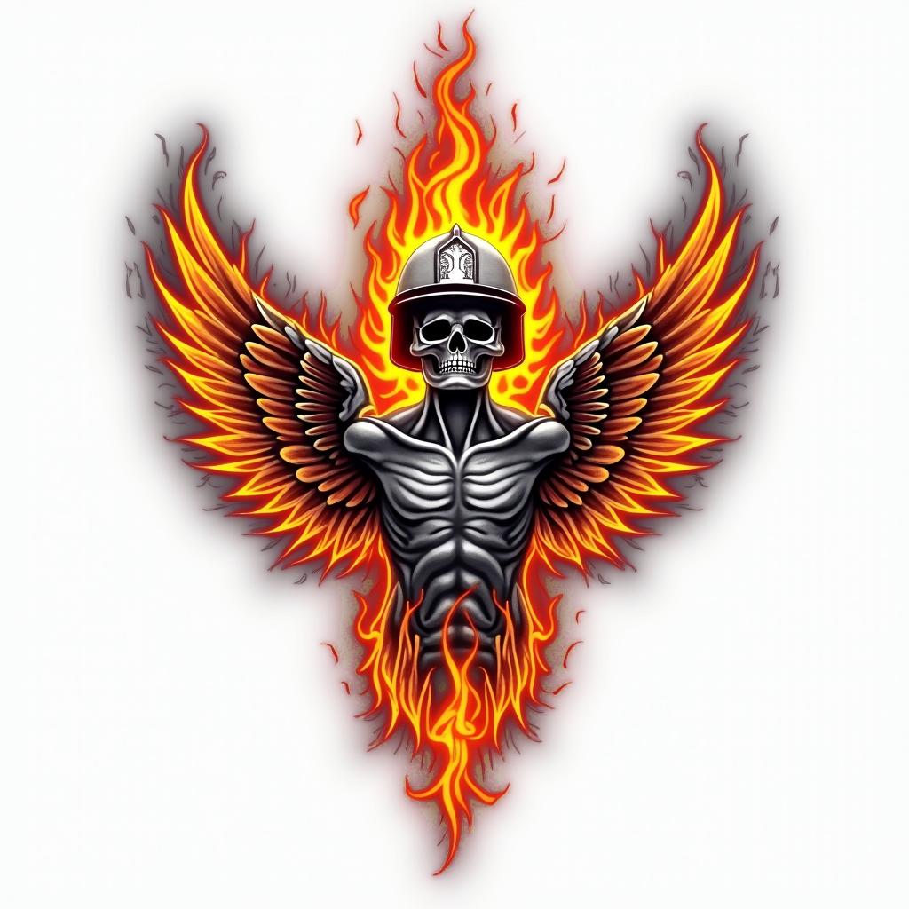 Emergency medical servicesin flame tattoo style showcasing fiery elements with dynamic flame patterns, glowing effect of flames, natural colors
