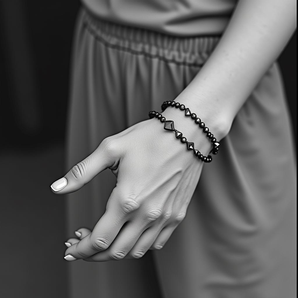 Make 3 bracelets with names
Nate Jobe Kade Thea Grace Ted William Josie Elsie Winnie Estherin minimalist style tattoo, featuring simple shapes and fine lines, with minimal shading and details, tiny triangles, creating a sense of balance and harmony - Variation 4