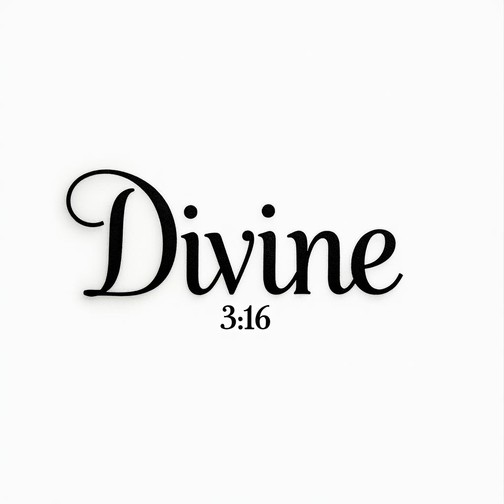 Divine 3:16minimalist text-based tattoo, Monospace font ultra-realistic, perfectly placed, high-quality font design, photo-realistic shading, 8k, high quality, finely detailed typograph - Variation 2