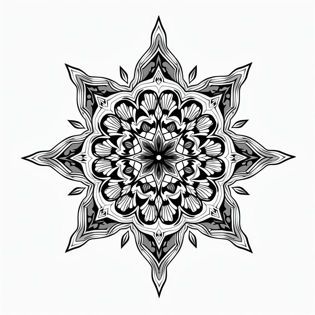 Andrew James Asher Lanein dotwork style tattoo, complex mandala patterns, interlocking geometric shapes with sharp symmetry, clean lines, sharp angles - Variation 9