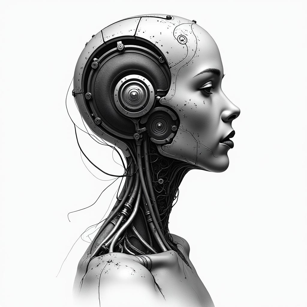 Neuro cancer Venezuelan penaltytattoo in biomechanic style, the tattoo covered by robotic elements of futuristic cyberpunk design, robotic features detail, showcasing intricate mechanical components