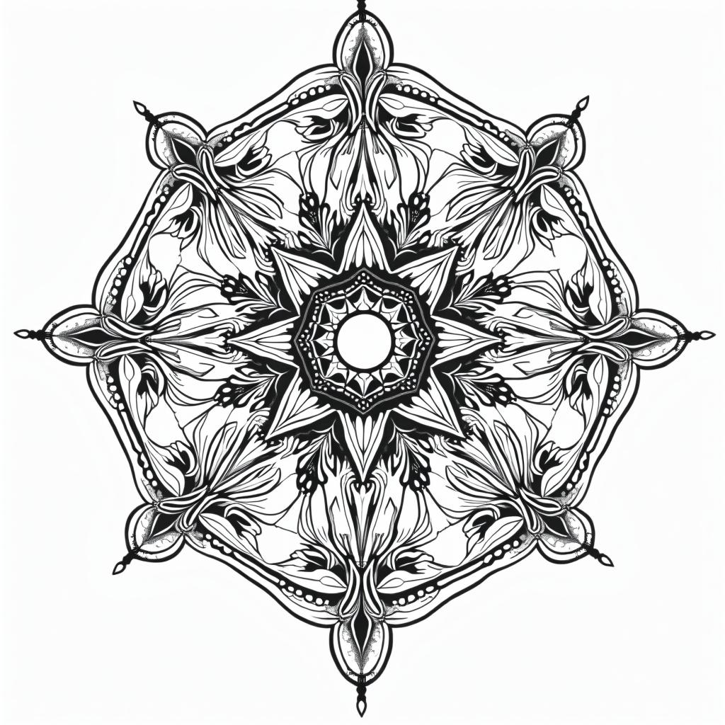 1983 Pisces beach daughterin dotwork style tattoo, complex mandala patterns, interlocking geometric shapes with sharp symmetry, clean lines, sharp angles - Variation 2