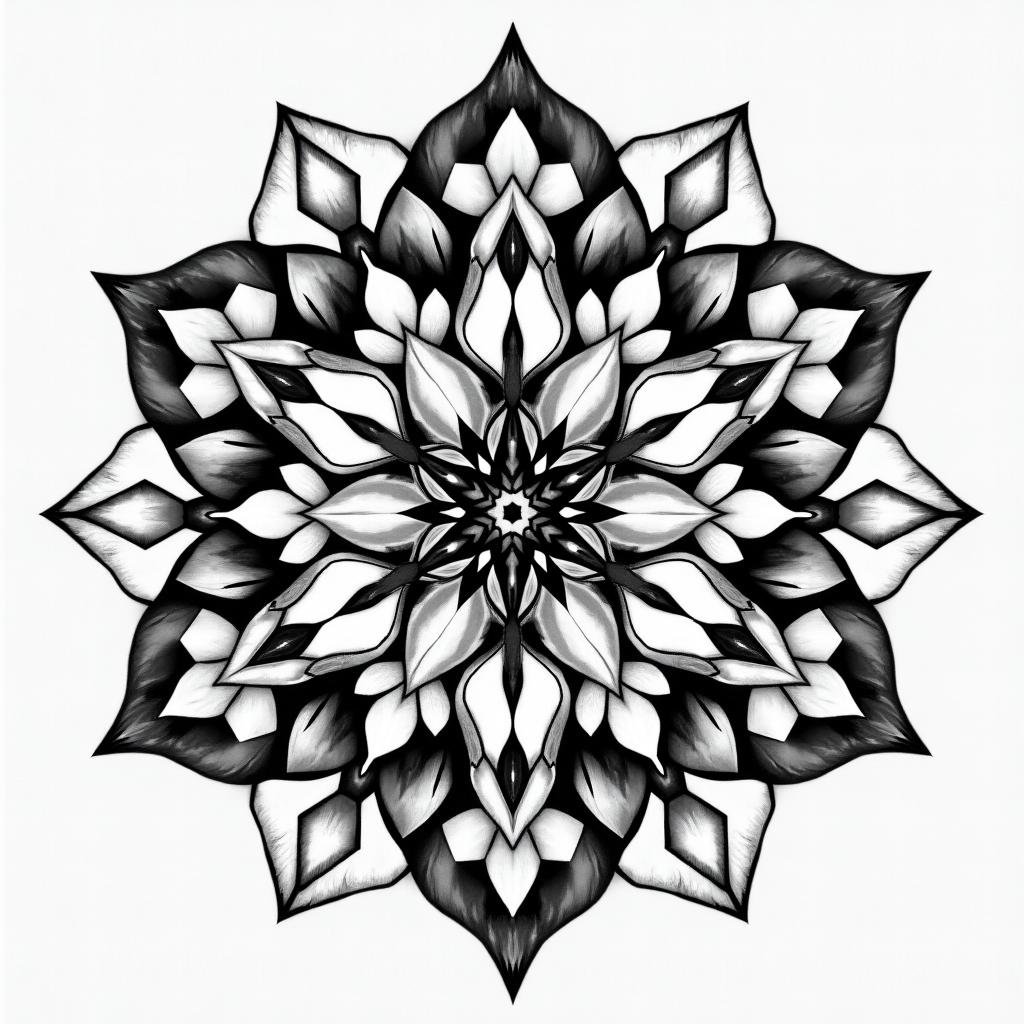 Adventure. in geometric style tattoo, blending hexagons, mandala-inspired patterns, symmetrical and fractal design, clean lines, sharp angles - Variation 4