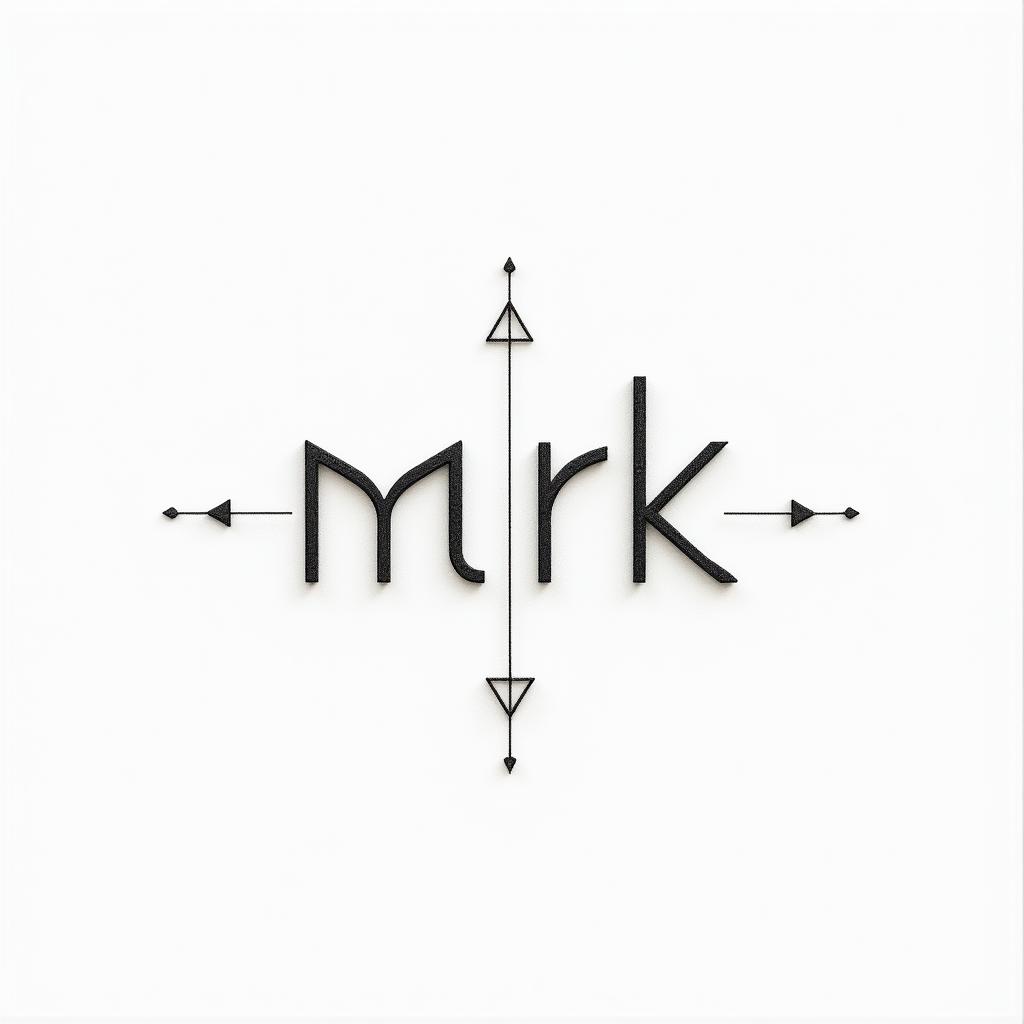 Simple letters “NMRK”in minimalist style tattoo, featuring simple shapes and fine lines, with minimal shading and details, tiny triangles, creating a sense of balance and harmony - Variation 4