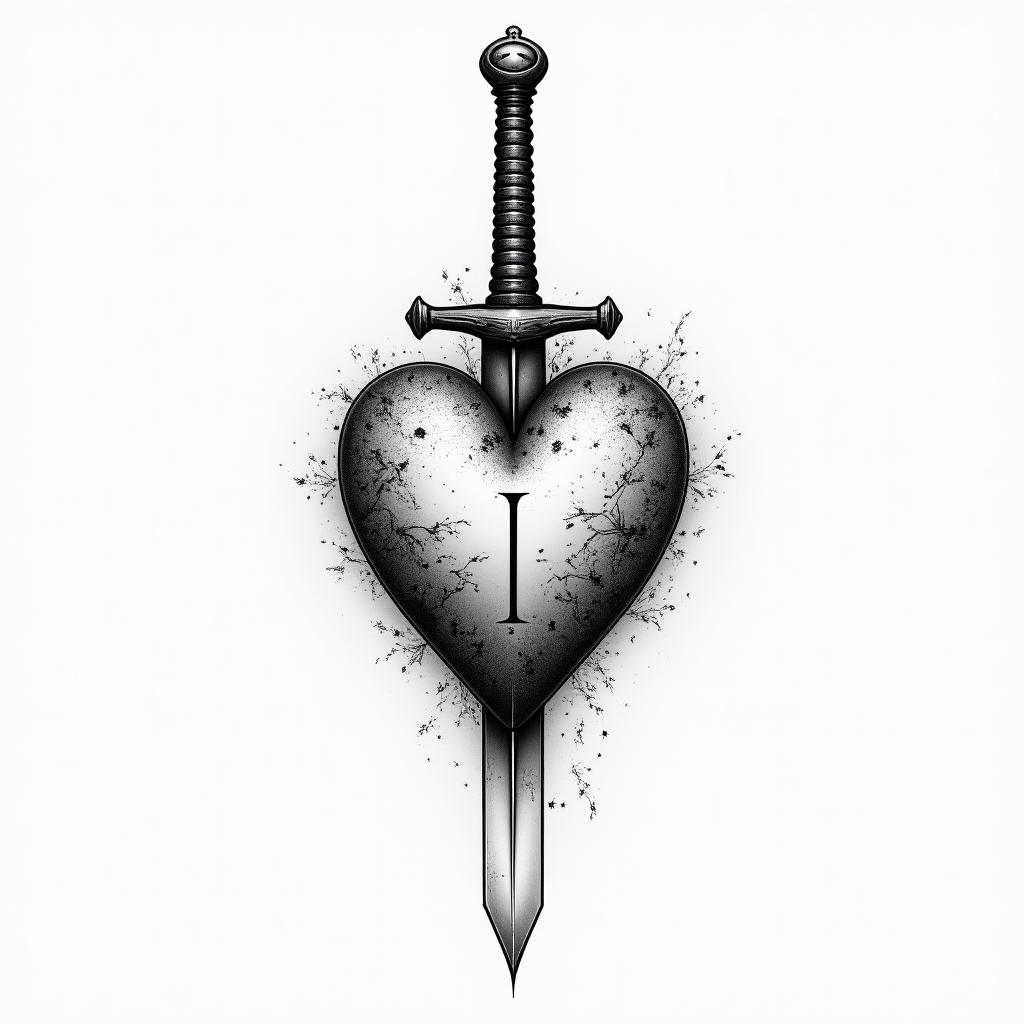 3 sword impaled a heart with a little letter i inside herin japanese style tattoo, detailed tattoo, traditional japanese culture tattoo, mythology, 8k - Variation 3