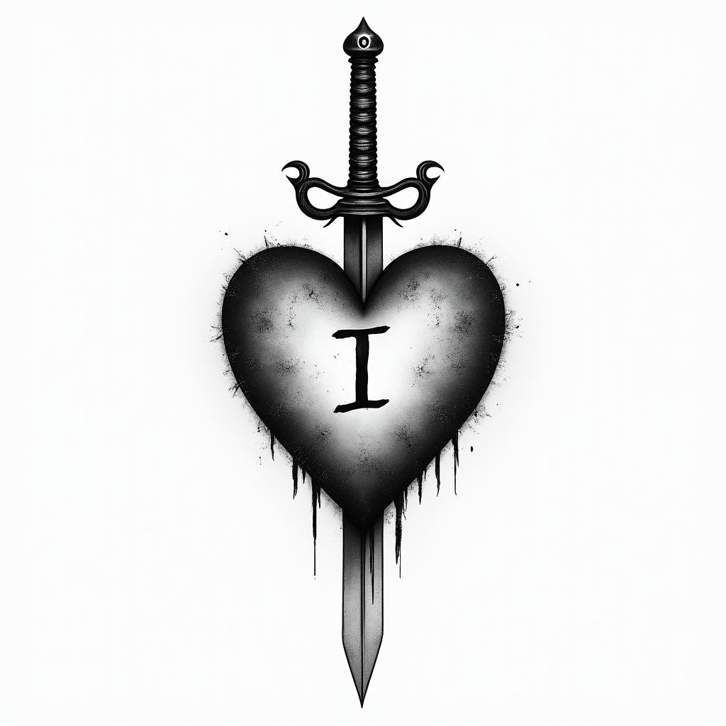 3 sword impaled a heart with a little letter i inside herin japanese style tattoo, detailed tattoo, traditional japanese culture tattoo, mythology, 8k