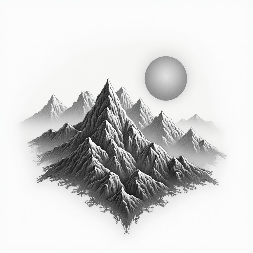 Mountain range with a rising sunhigly detailed tattoo - Variation 25