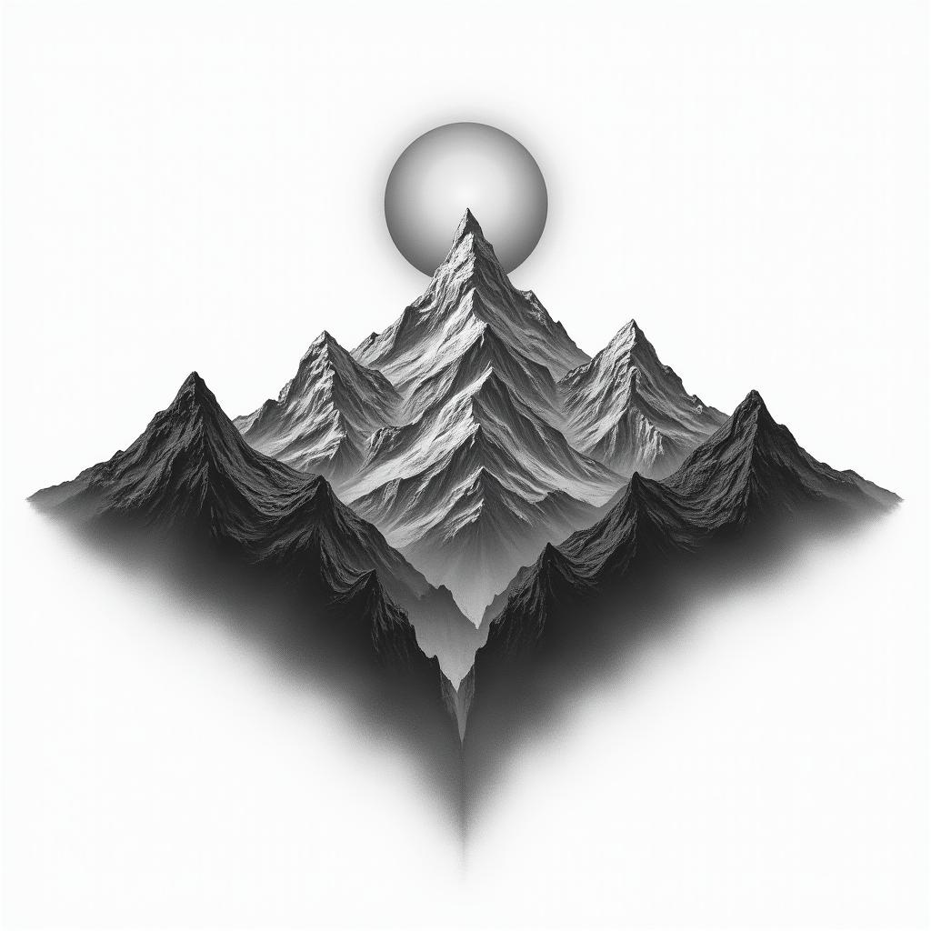Mountain range with a rising sunhigly detailed tattoo - Variation 24