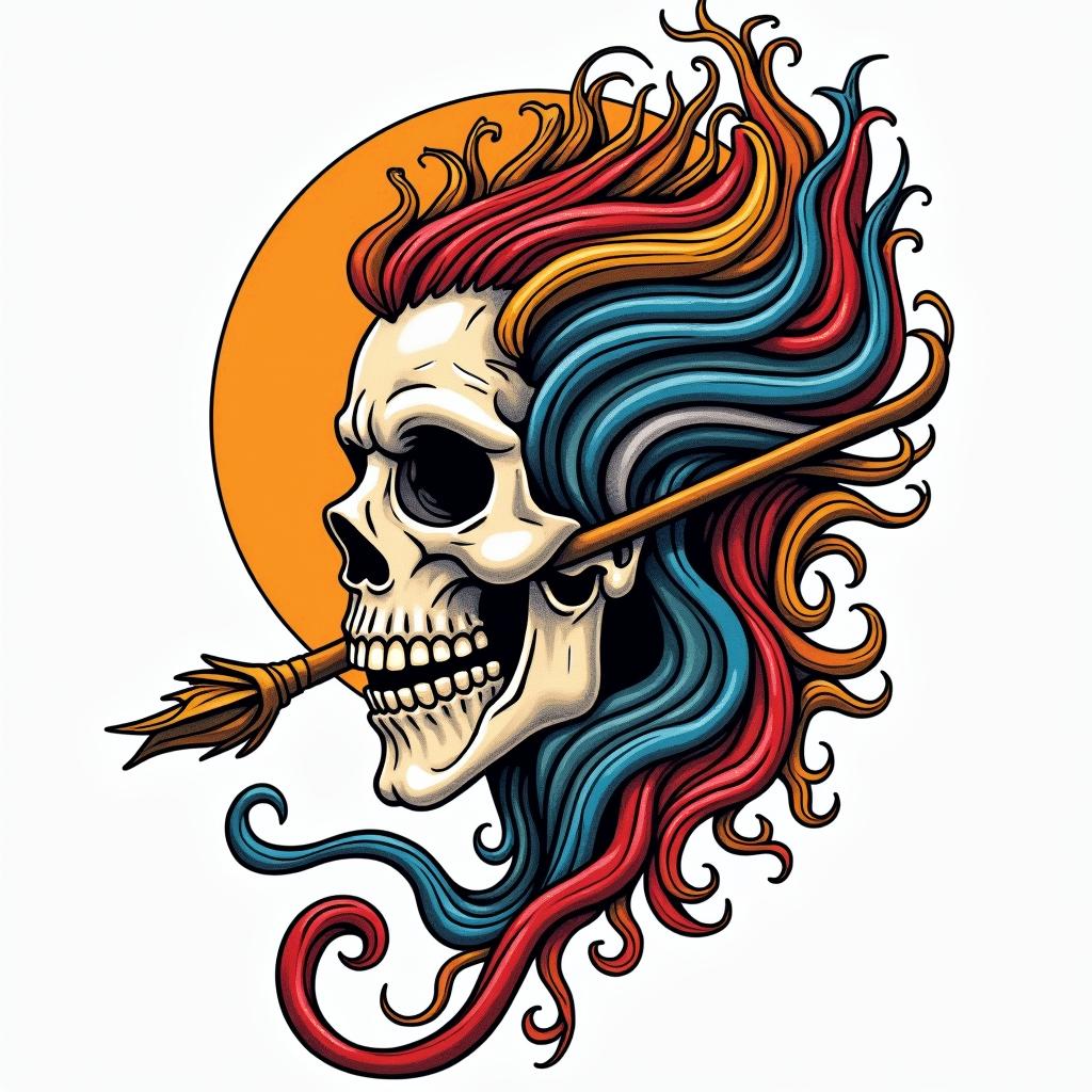 Salvador Eloy Sagittarius Mexicoin pop art style tattoo, featuring bold and vibrant colors, exaggerated outlines, iconic imagery, inspired by comic books and speech bubbles, comic book characters, retro pop culture