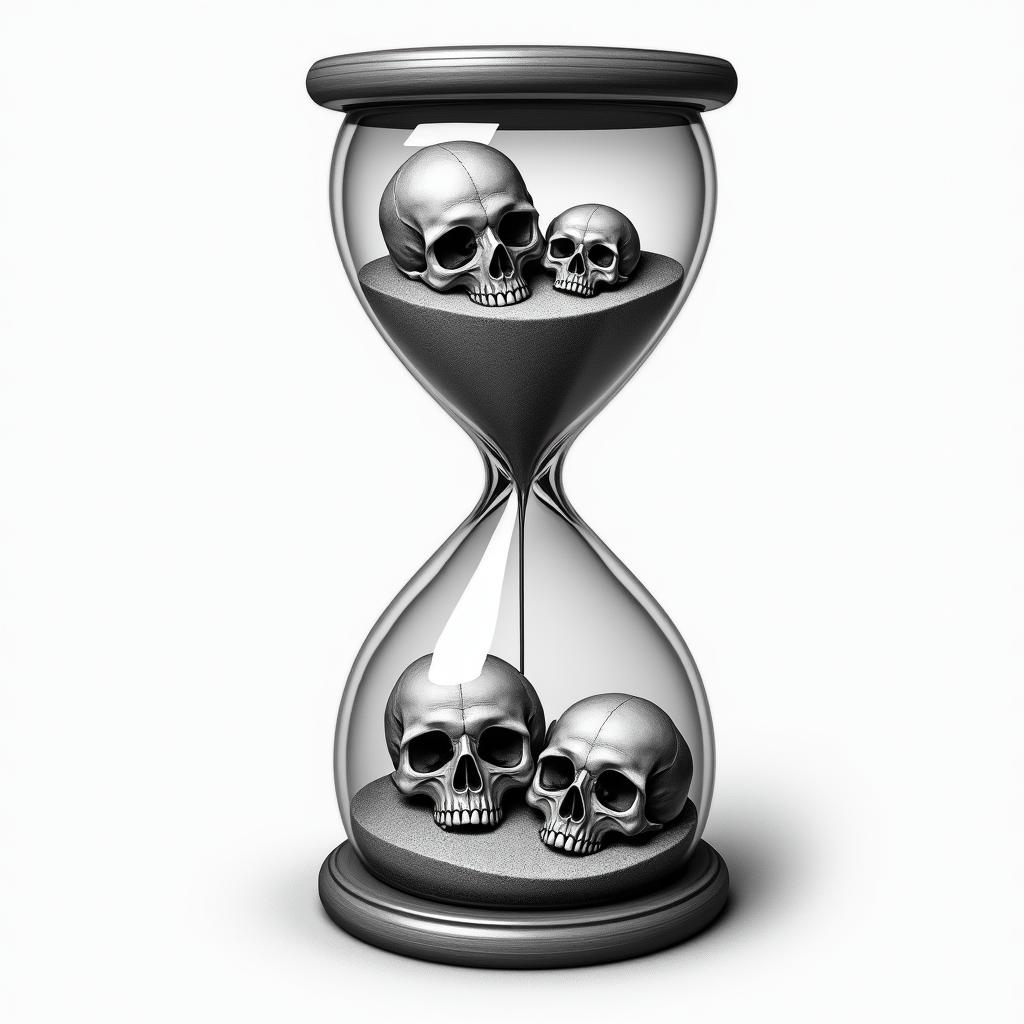 Hourglass with sand and skullsin realism tattoo style, featuring a highly detailed, lifelike, capturing every detail, photorealistic, ultra realistic, intricate shading, smooth and sharp, - Variation 4