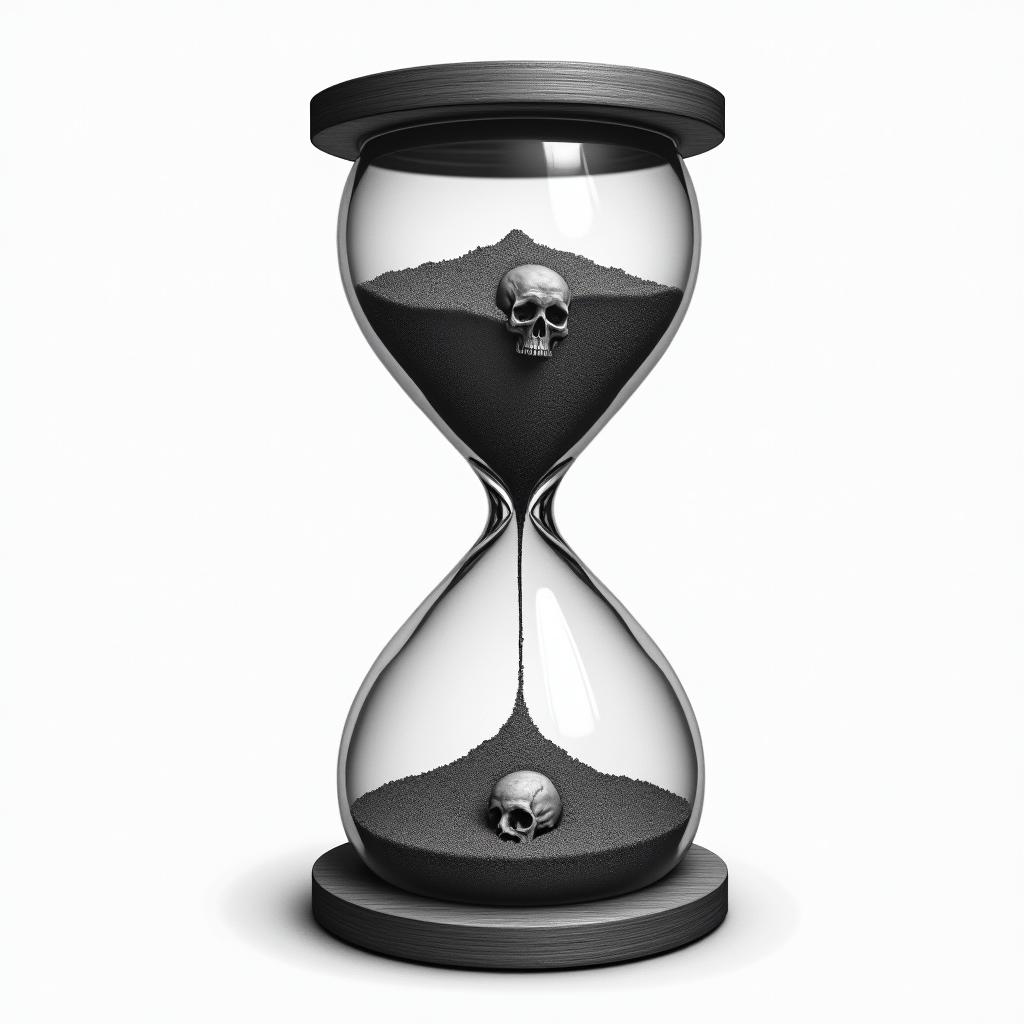 Hourglass with sand and skullsin realism tattoo style, featuring a highly detailed, lifelike, capturing every detail, photorealistic, ultra realistic, intricate shading, smooth and sharp, - Variation 2