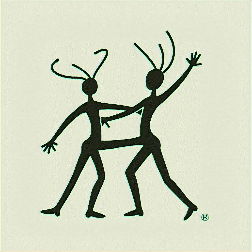 Salvador Eloy Sagittarius Mexicoabstract dancing figures in Keith Haring style, featuring bold black outlines and solid color fills, figures posed in dynamic and playful dance movements, minimalist design - Variation 3