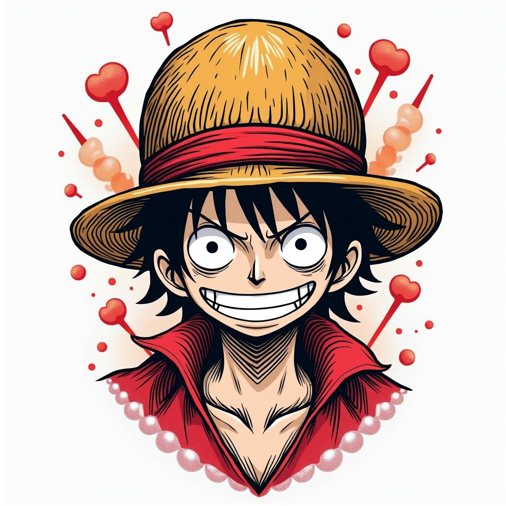 One Piece epicin pop art style tattoo, featuring bold and vibrant colors, exaggerated outlines, iconic imagery, inspired by comic books and speech bubbles, comic book characters, retro pop culture - Variation 3