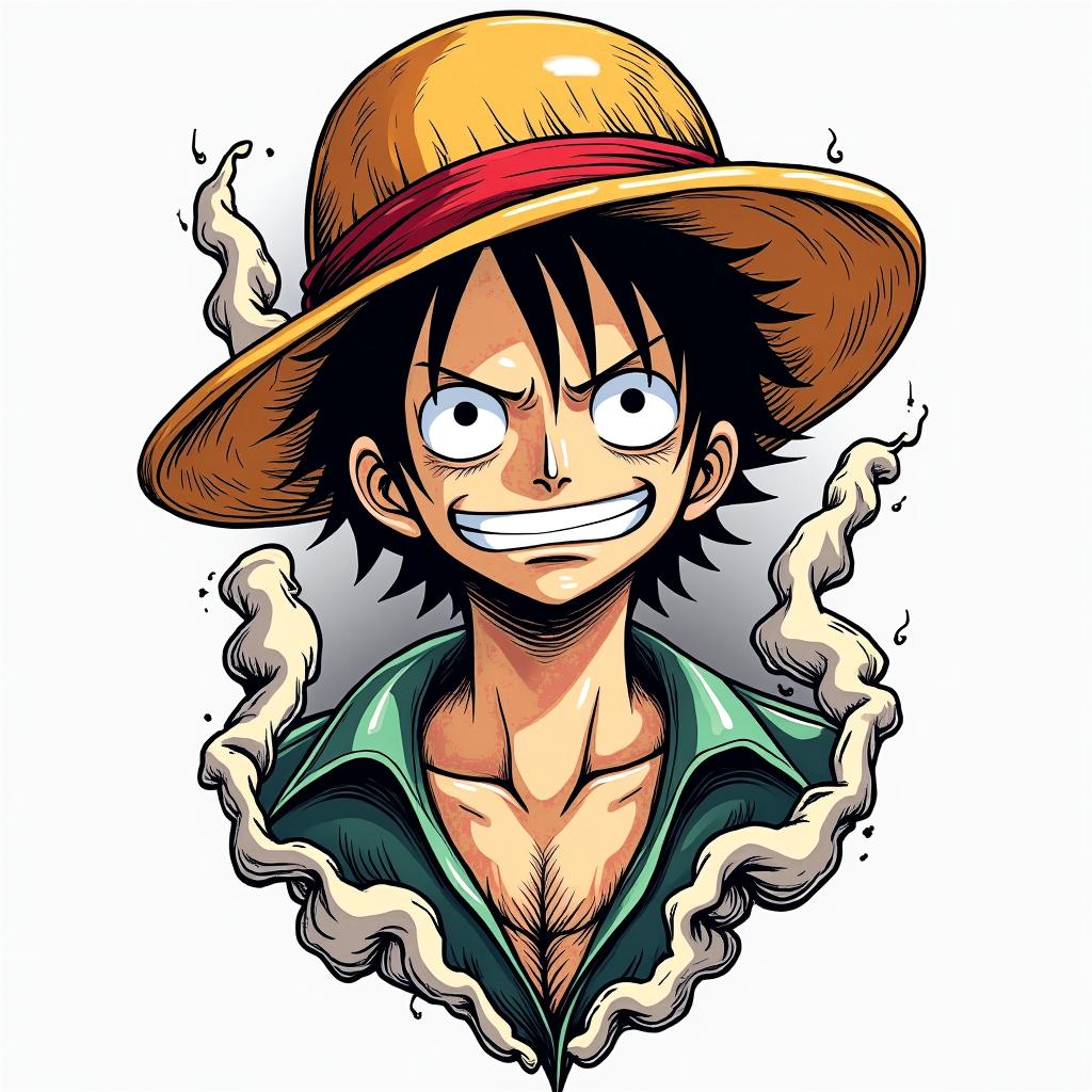 One Piece epicin pop art style tattoo, featuring bold and vibrant colors, exaggerated outlines, iconic imagery, inspired by comic books and speech bubbles, comic book characters, retro pop culture