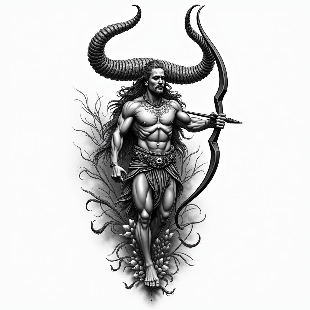 Salvador Eloy Sagittarius Mexicoin new school tattoo, pop culture, modern, detailed tattoo, illustrative - Variation 4