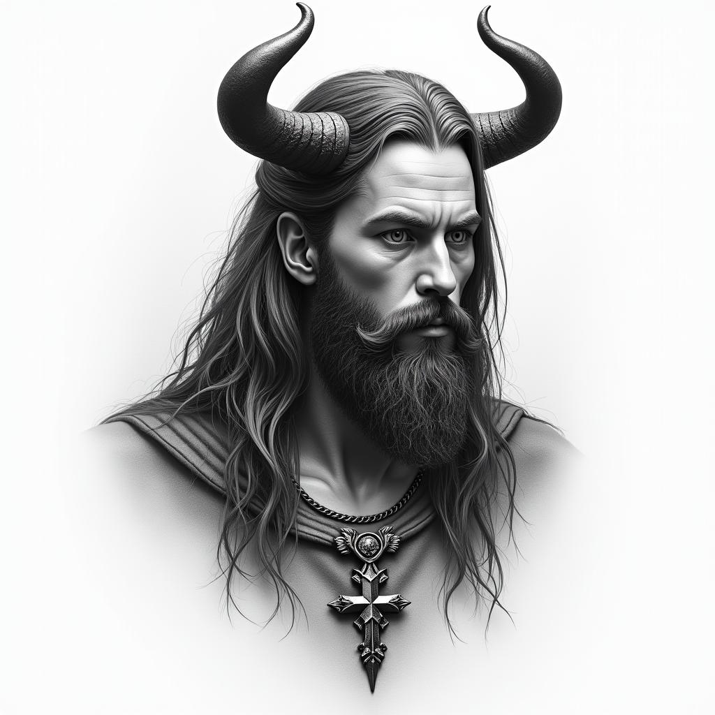 the norse God helin realism tattoo style, featuring a highly detailed, lifelike, capturing every detail, photorealistic, ultra realistic, intricate shading, smooth and sharp,  