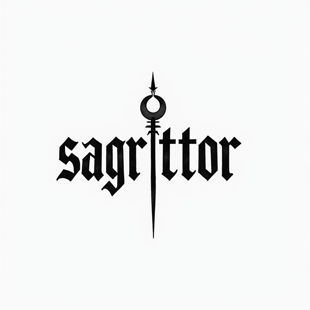 Salvador Eloy Sagittarius Mexicominimalist text-based tattoo, Monospace font ultra-realistic, perfectly placed, high-quality font design, photo-realistic shading, 8k, high quality, finely detailed typograph