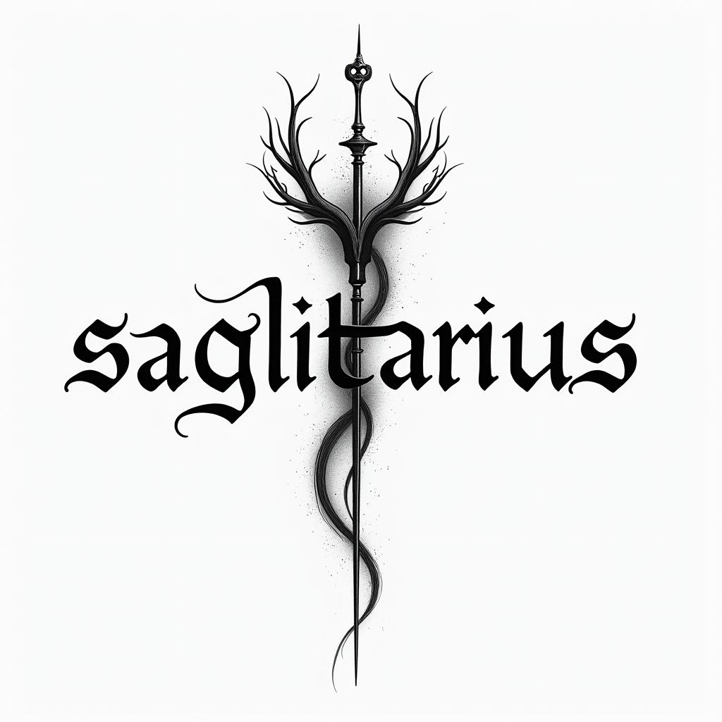 Salvador Eloy Sagittarius Mexicominimalist text-based tattoo, Monospace font ultra-realistic, perfectly placed, high-quality font design, photo-realistic shading, 8k, high quality, finely detailed typograph - Variation 2