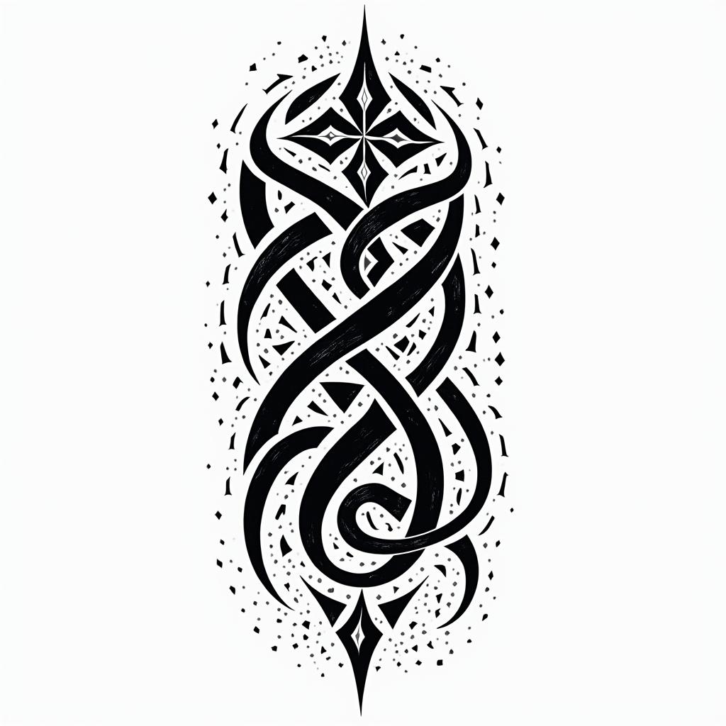 Eloy Sagittarius Mexicoin tribal tattoo style, featuring bold and black geometric shapes, curved lines, intertwine and flow seamlessly, creating a powerful and symbolic design, polynesian and maori styles - Variation 4