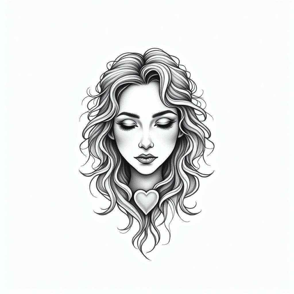 I'm a virgo, quiet and decent, wanted to show her likes and desires to everyone but, too shy to do that.in Modest style tattoo, featuring soft, delicate line work with simple and meaningful symbols, gentle waves, a heart, evoking a sense of serenity and grace, - Variation 3
