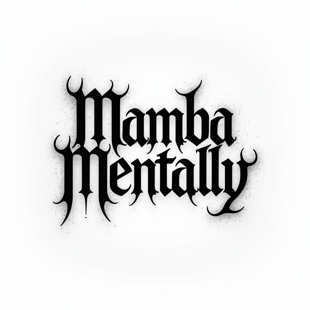 Mamba Mentalitytext-based tattoo, gothic font ultra-realistic, perfectly placed, high-quality font design, photo-realistic shading, 8k, high quality, finely detailed typography - Variation 4