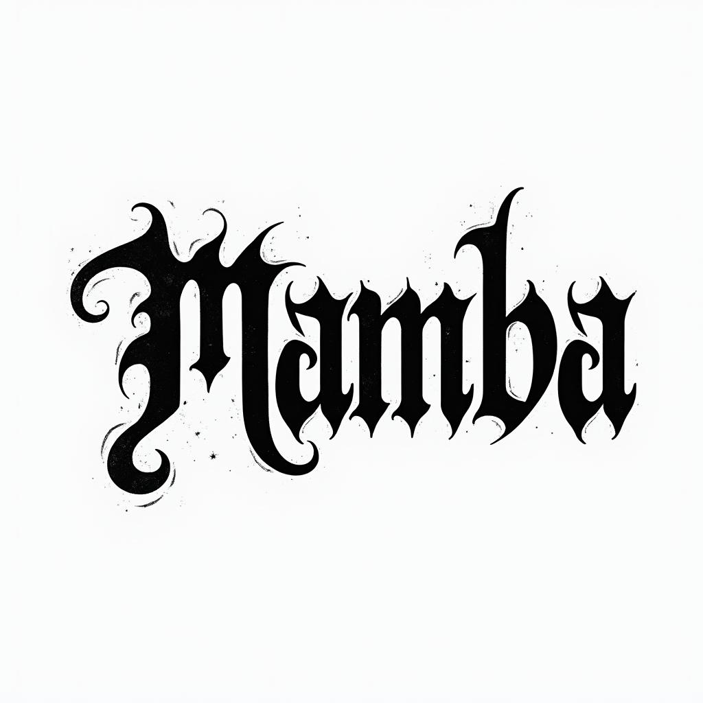 Mamba Mentalitytext-based tattoo, gothic font ultra-realistic, perfectly placed, high-quality font design, photo-realistic shading, 8k, high quality, finely detailed typography