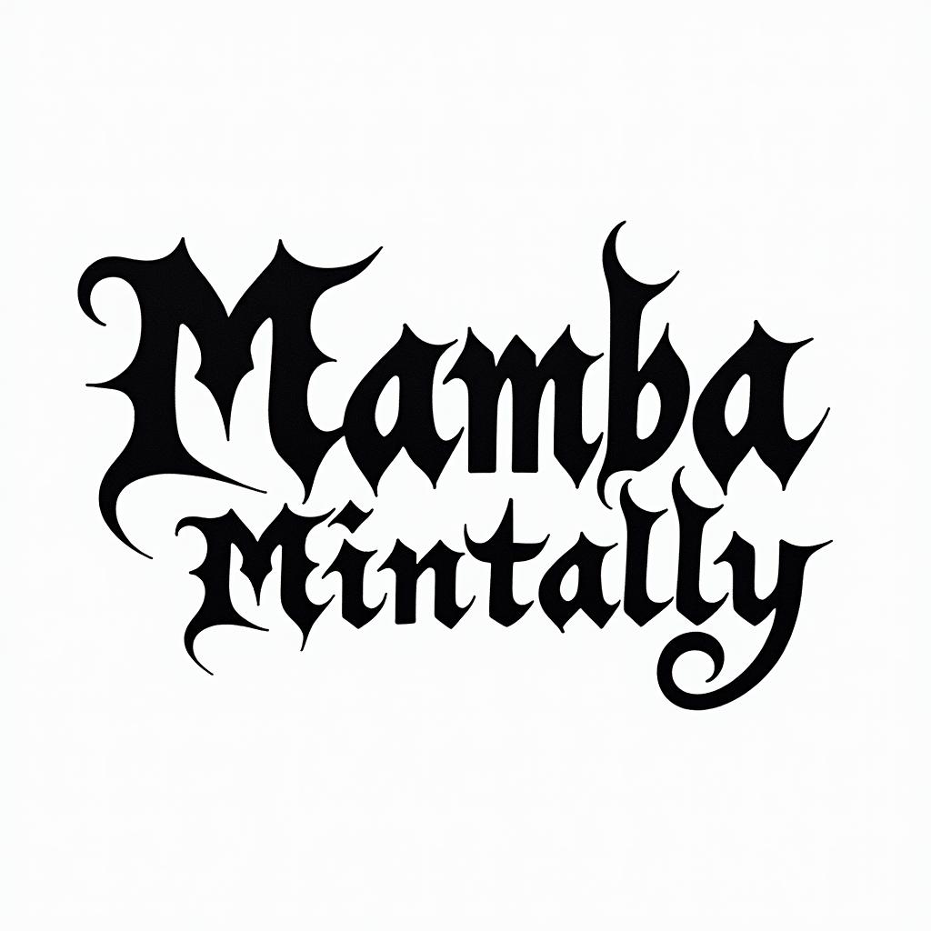 Mamba Mentalitytext-based tattoo, gothic font ultra-realistic, perfectly placed, high-quality font design, photo-realistic shading, 8k, high quality, finely detailed typography - Variation 2